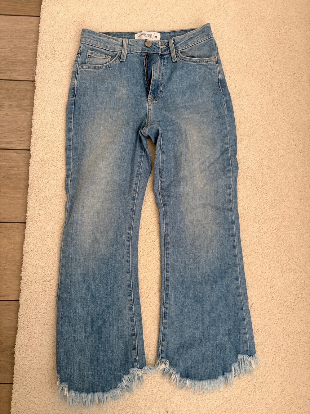 Just Black Light Blue Frayed-Hem Wide-Leg Jeans